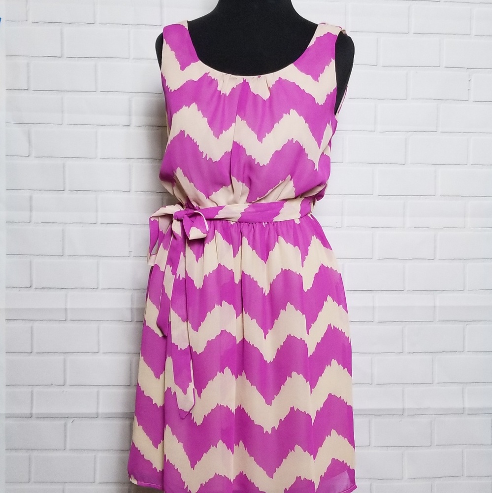 Lily Rose purple and tan chevron dress